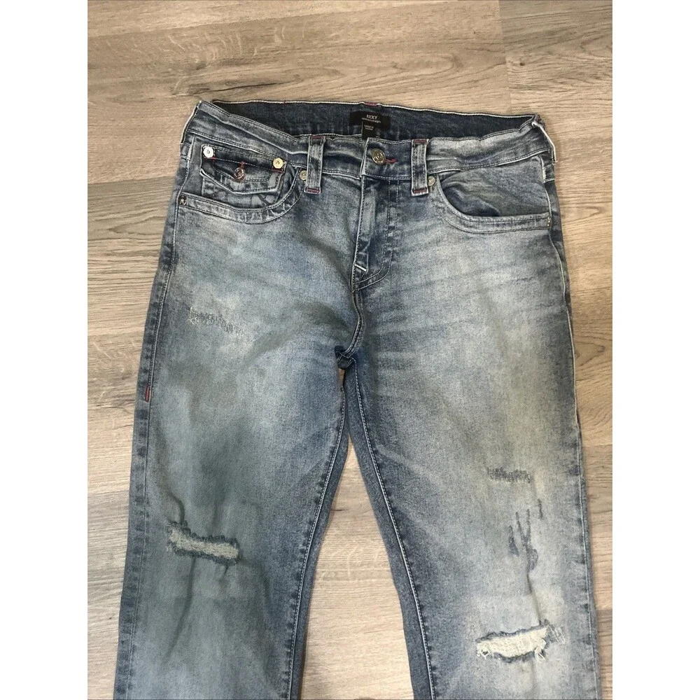True Religion Mens Ricky Relaxed Straight Light Blue Wash Jeans Size 32 x 33